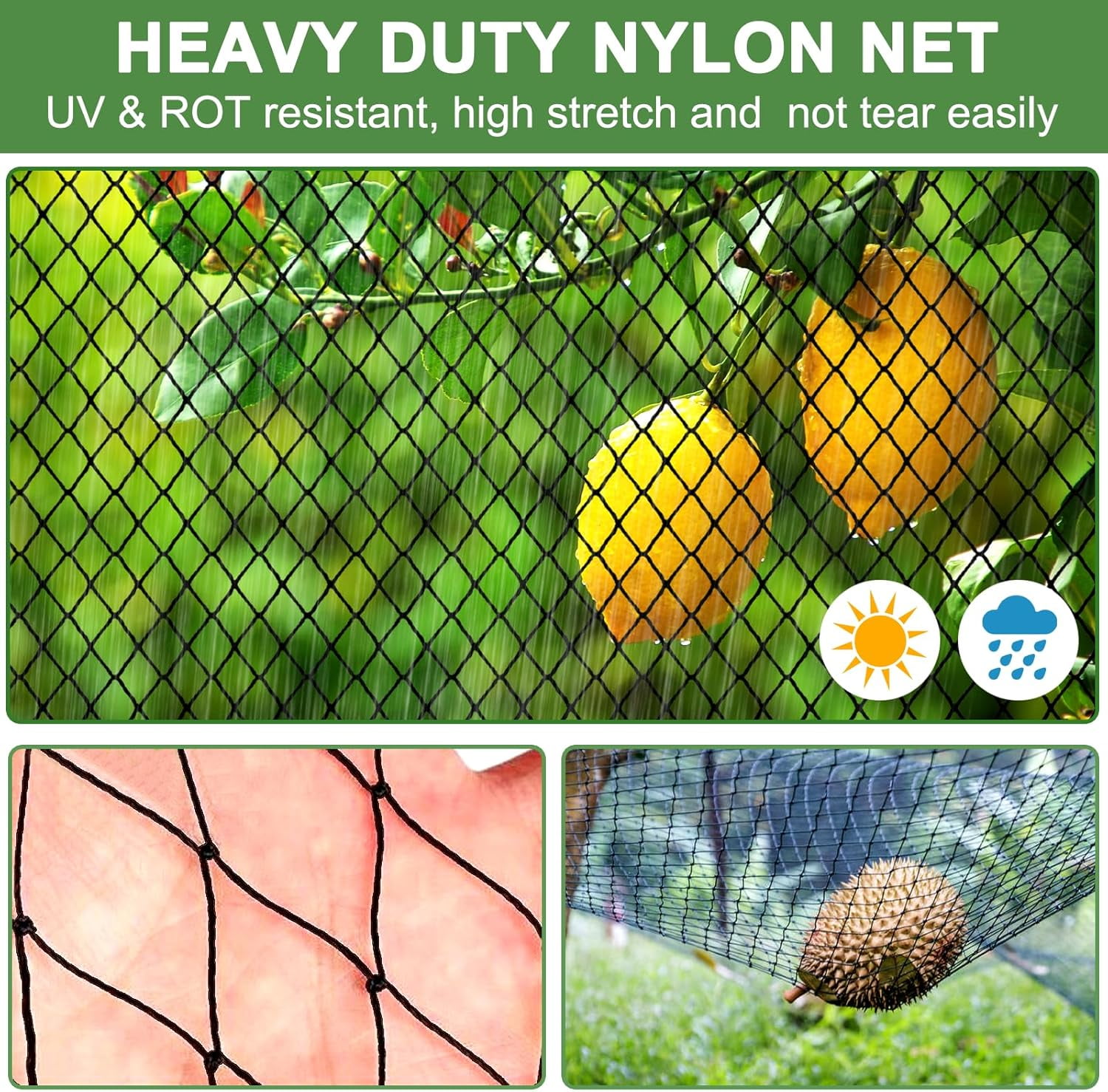 Bird Net - 25' x 50' Garden Netting with 2.4" Square Mesh Protect Fruit Tree, Plant and Vegetables from Poultry, Deer Pests, Heavy Duty for Garden, Farm, Orchard