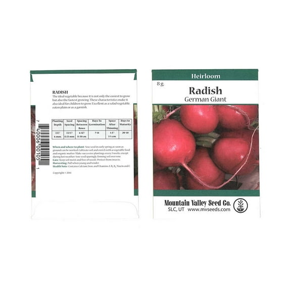 German Giant Radish Seeds - 8 Gram Seed Packet - Heirloom Garden Seeds, Non-GMO - Vegetable Gardening and Micro Greens