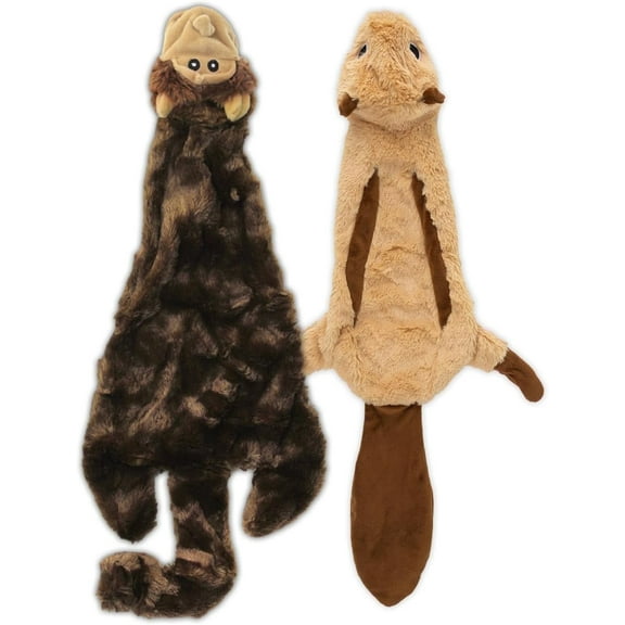 Best Pet Supplies 2-in-1 Stuffless Squeaky Dog Toy for Indoor Play, Fox & Raccoon, Large