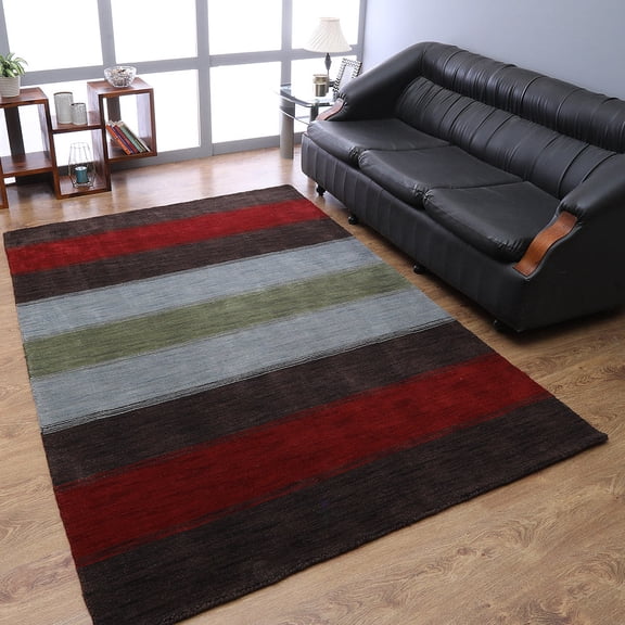 Rugsotic Carpets Hand Knotted Wool Area Rug 5'x8' Brown Silver Contemporary Rectangle Indoor Rug for Living Room, Bedroom Antimicrobial L00098