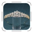 thumbnail image 1 of FASNAHOK Tiaras de boda con circonita cúbica dorada para novias, coronas de princesa florales para mujeres, diadema nupcial con circonita cúbica, corona dulce de 16 años, accesorios para el cabello de, 1 of 5