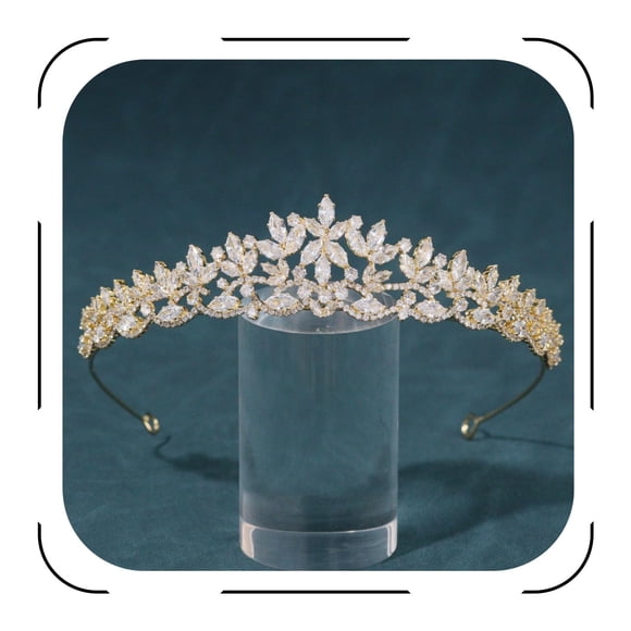 FASNAHOK Tiaras de boda con circonita cúbica dorada para novias, coronas de princesa florales para mujeres, diadema nupcial con circonita cúbica, corona dulce de 16 años, accesorios para el cabello de
