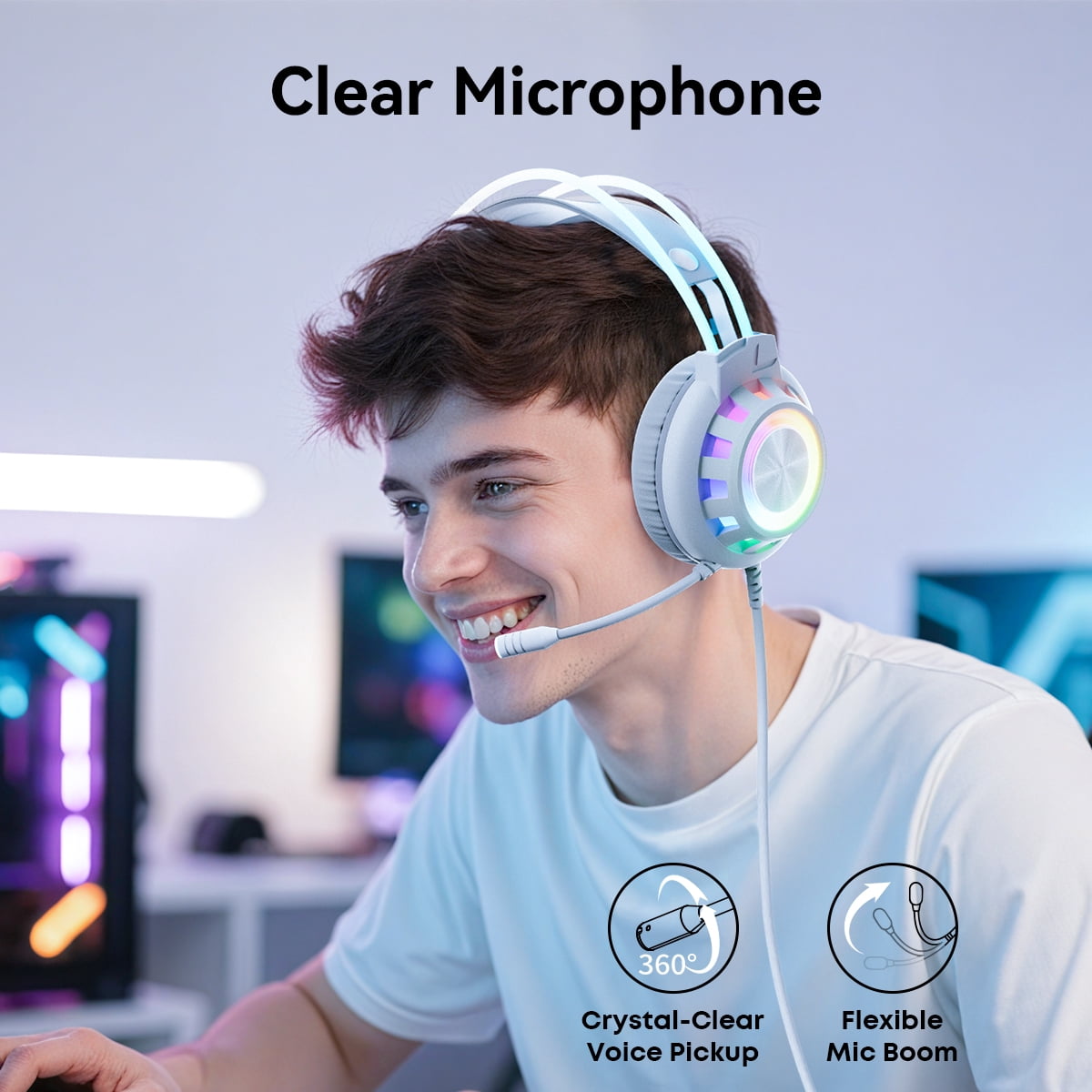 VEATOOL G3 USB Gaming Headset for PC, Computer Headphones with Microphone/Mic Noise Cancelling, 7.1 Surround Sound, RGB Light - Wired Headphones for PS4, PS5 Console, Laptop