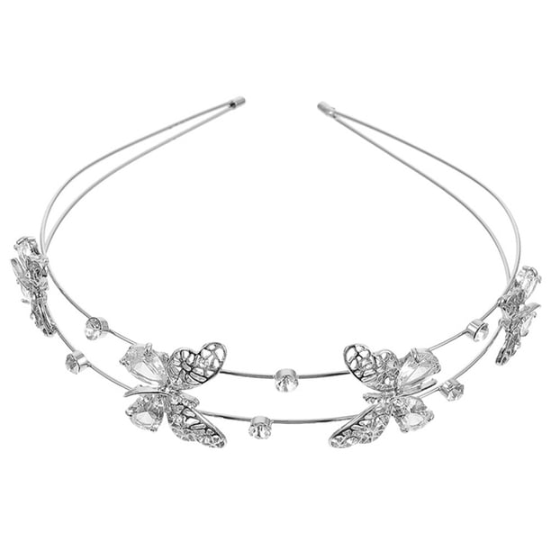 Diadema elegante con doble banda de diamantes de imitación para mujer para fiestas