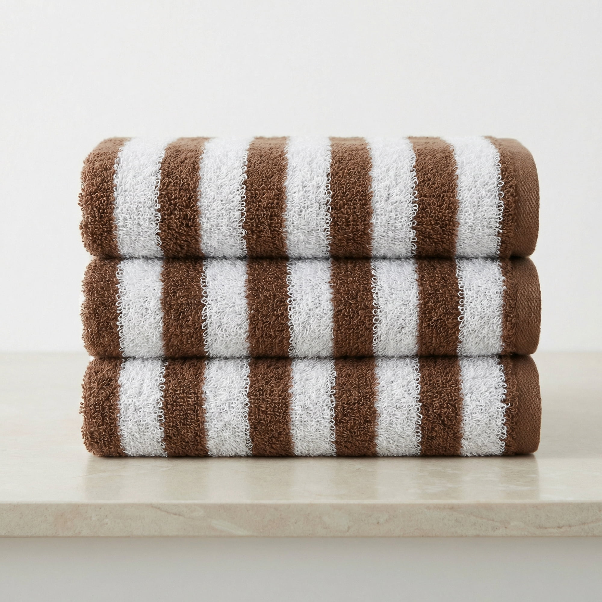 Unique Bargains Striped Cotton Ultra Plush Quick Dry Hand Towels Brown 4pcs 29" x 13"