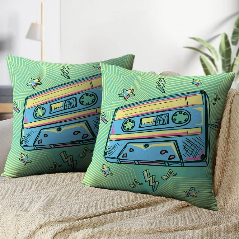 LALILO Throw Pillow Covers Funky Colorful Funky Radio Retro Music Cushion Cover 18 x 18