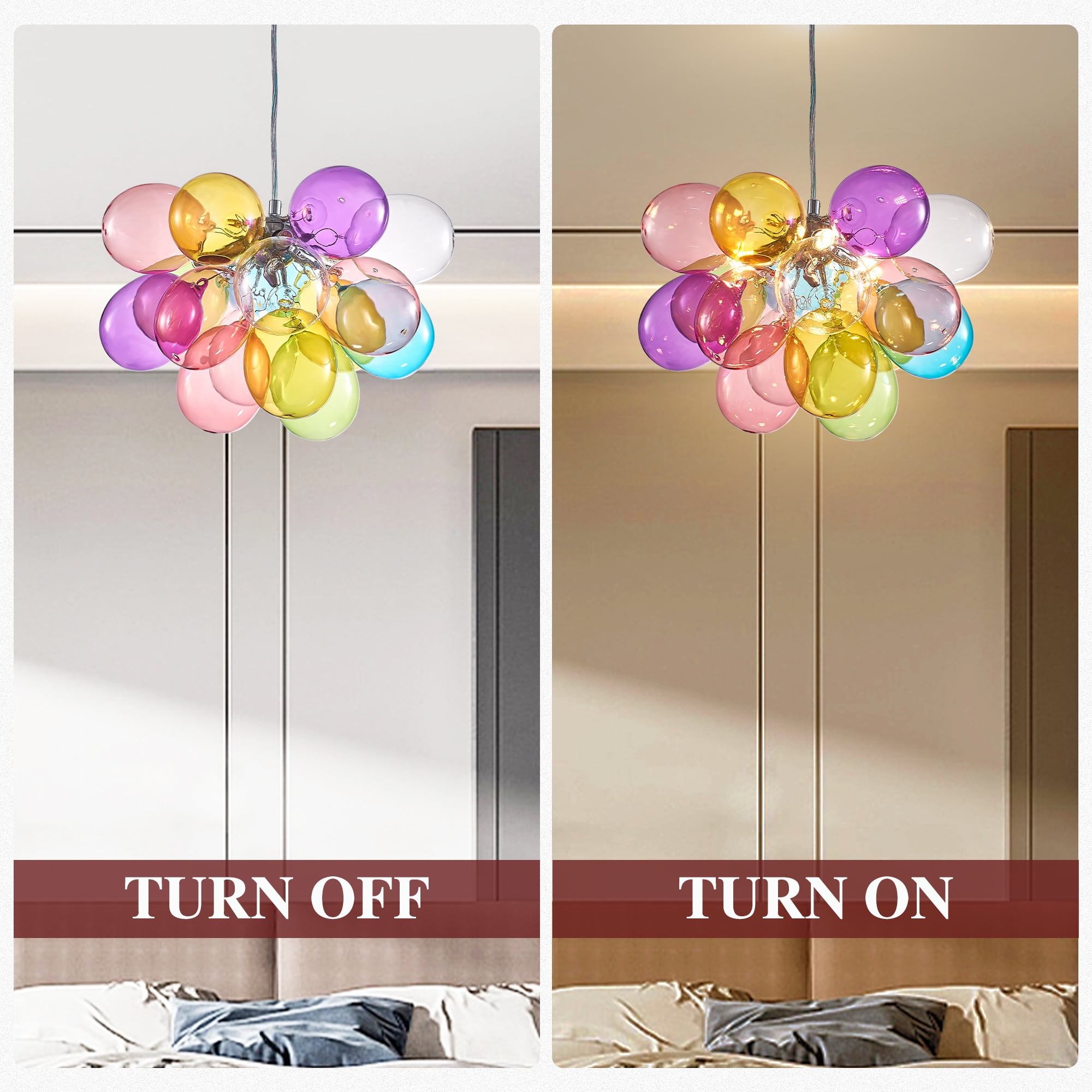 Longree Color Glass Bubble Ball Chandelier, Blown Glass Pendant Light Fixture for Children's Rooms, Bedrooms, Living Rooms - 40x30 inch