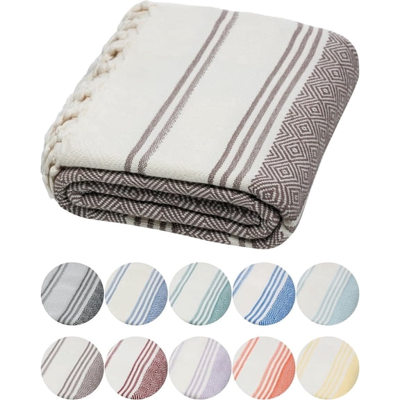 DEMMEX Organic Diamond Turkish Bath & Beach Towel - 100% Oeko-TEX Certified Cotton - Ultra-Soft, Quick-Dry, Lightweight, Compact Luxury Peshtemal Towel, Prewashed, Oversized, 71"x36", Brown