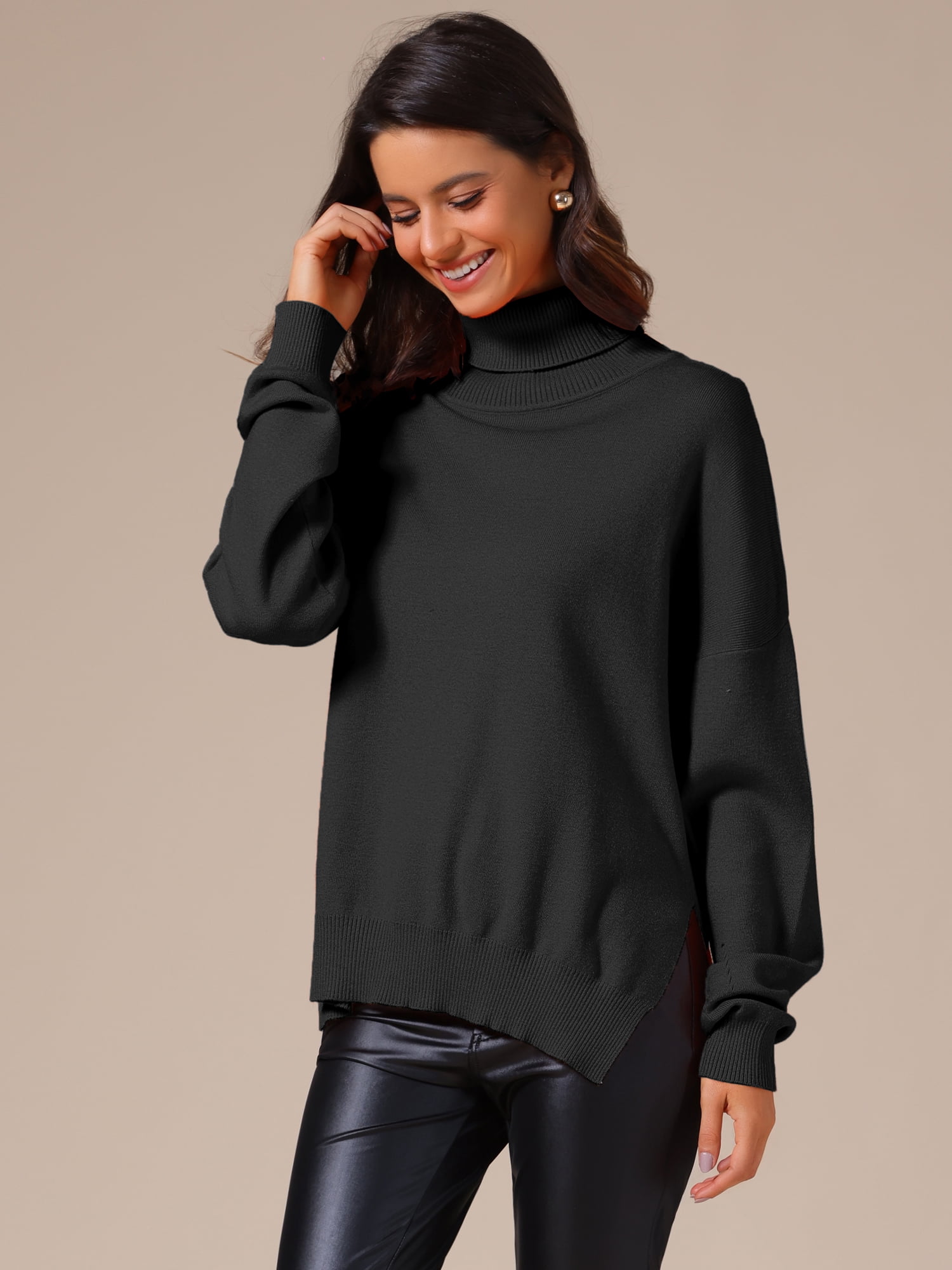 DARING DIVA Turtleneck Sweater Pullover Fall Winter Outfits L Black