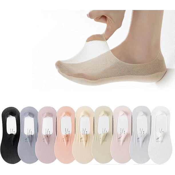 9 Pairs Invisible Non-slip Ice Silk Socks, Thin Breathable Low Cut Inner Socks For Women Ultra Low Cut Liner Socks