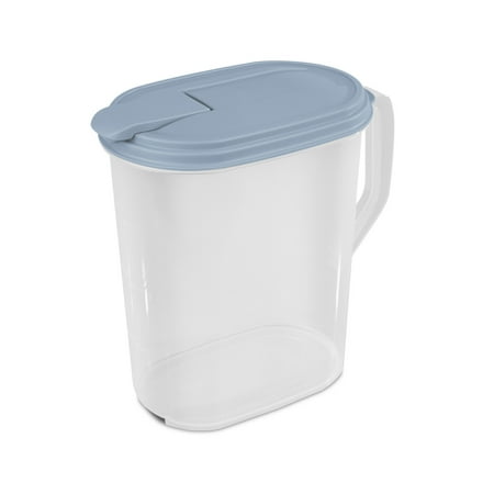 Sterilite 1 Gallon Pitcher, Clear Plastic, Flip-top Spout, Light Blue