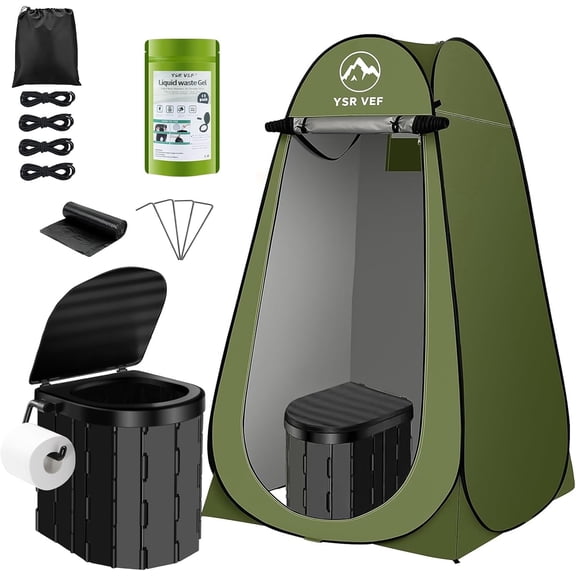 Portable Camping Toilet - Pop Up Privacy Tent with Toilet Seat, Waste Bags, and Shower Tent Function, Portable Potty for Adults Outdoor, Green