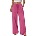 thumbnail image 2 of Mifsaly Wide Leg Linen Pants for Women High Waisted Summer Pant with Pockets Beach Vacation office Work Everyday Wear Outfits Hot Pink,XL, 2 of 8