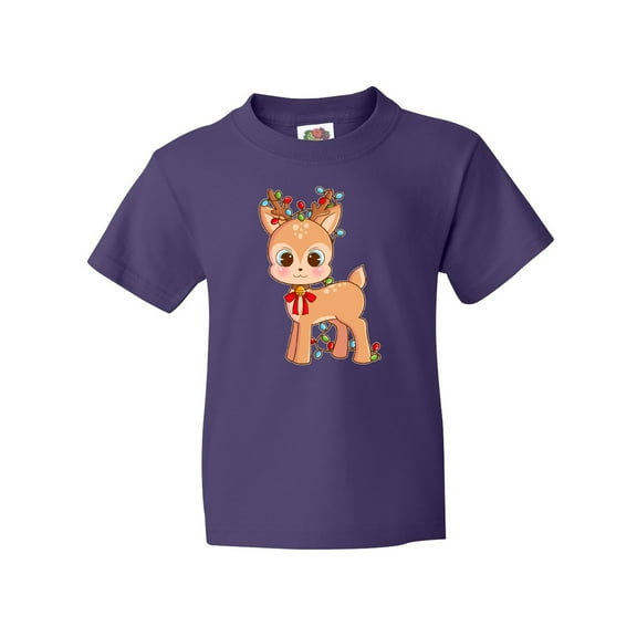Inktastic Cute Christmas Reindeer with Christmas Lights Youth T-Shirt