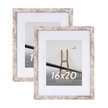 Scholartree 2 PACK 16x20 Wood Gallery Poster Frame, 16x20 Matted to 11x14 Wall Frames, Whtie