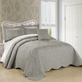 thumbnail image 2 of Home Soft Things 4-Piece Reversible Damask Embroidery Bedspread Set, Ash Grey, Oversized Queen 110"x120", 2 of 5
