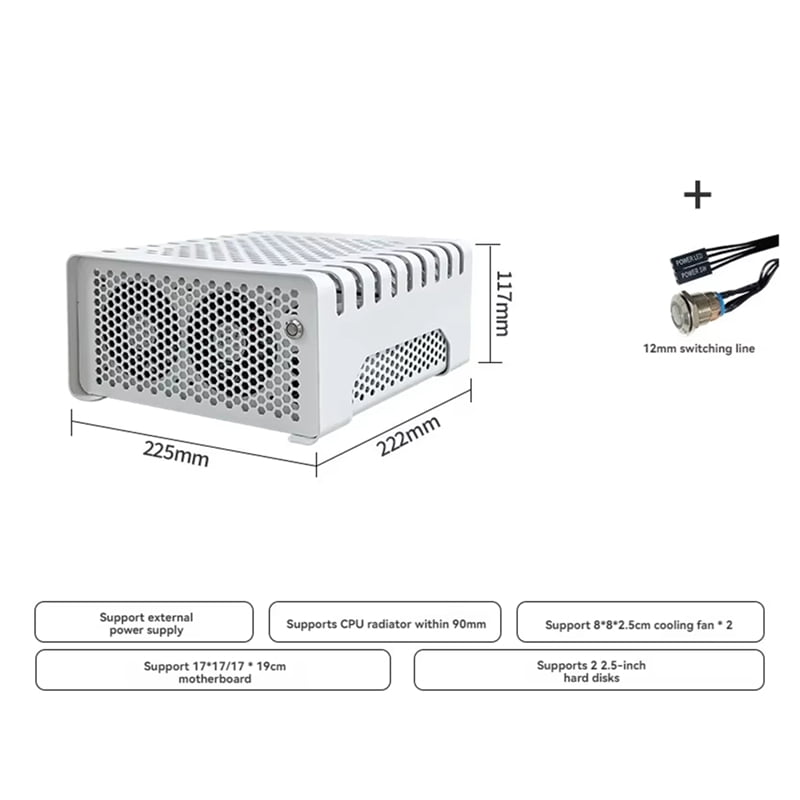 Computer Case Desktop ITX Small Case Living Room Mini HTPC Horizontal Novelty Case White