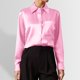 thumbnail image 2 of Camisa de satén de manga larga con cuello en V para mujer - Color liso - Poliéster - Para la oficina/uso informal - Tallas S-XXL, 2 of 5