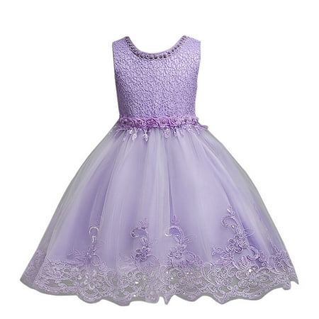 

DNDKILG Baby Toddler Girls Dress Floral Sleeveless Dresses Summer Tulle Tutu Sundress Purple 2Y-8Y 120