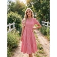 thumbnail image 3 of INSPIRE CHIC Women's Gingham Midi Dress V-Neck Short Sleeve Plaid Sundress with Ruffle Trim & Button Detail Red XS, 3 of 5