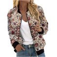 thumbnail image 2 of Fartey Women Trendy Bomber Jackets Retro Floral Print Long Sleeve Jacket Lightweight Thin Moto Biker Coats with Pockets Casual Zip Up Jackets S-2XL, 2 of 5