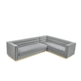 thumbnail image 2 of Inspired Home Anniston Velvet Upholstered Corner Sectional Sofa, Gold Base, Left Facing, Grey, 2 of 7