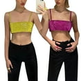 thumbnail image 5 of Aunavey Sparkle Sequin Silver Tops for Women Spaghetti Strap Crop Tank Tops Cami Vest Tube Top, 5 of 8