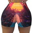 thumbnail image 2 of Logiee Neon Sunset Cyberpunk Cityscape Print Women's Biker Shorts,Workout Gym Shorts,Scrunch Shorts,Tummy Control Hidden Scrunch Running Yoga Shorts-XX-Large, 2 of 8