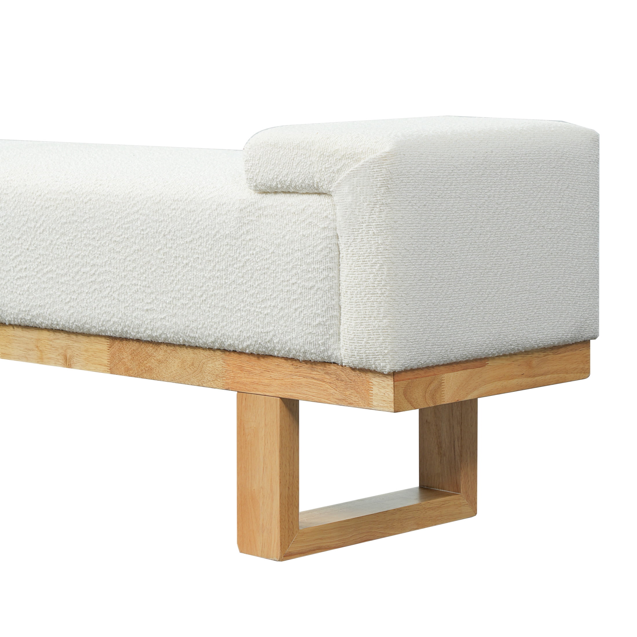 Christopher Knight Home Boucle Upholstered Ottoman Bench with Solid Wood Legs, Ivory and Natural
