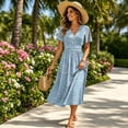 thumbnail image 4 of Summer Dresses for Women 2026 Short Sleeve Wrap V-Neck Modest Dresses A-Line Beach Vacation Dresses 2026, 4 of 7