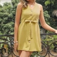 thumbnail image 6 of IROINNID Women's Sleeveless Sundress Knee-Length Casual Button Cotton Linen Waistcoat Dress Solid Color V-Neck Dress, 6 of 7