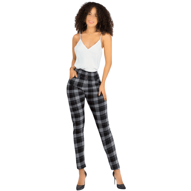 Leggings Elegantes Jegging Mujer a Cuadros Stretch Looks Formal y Casual Mayón Mallones