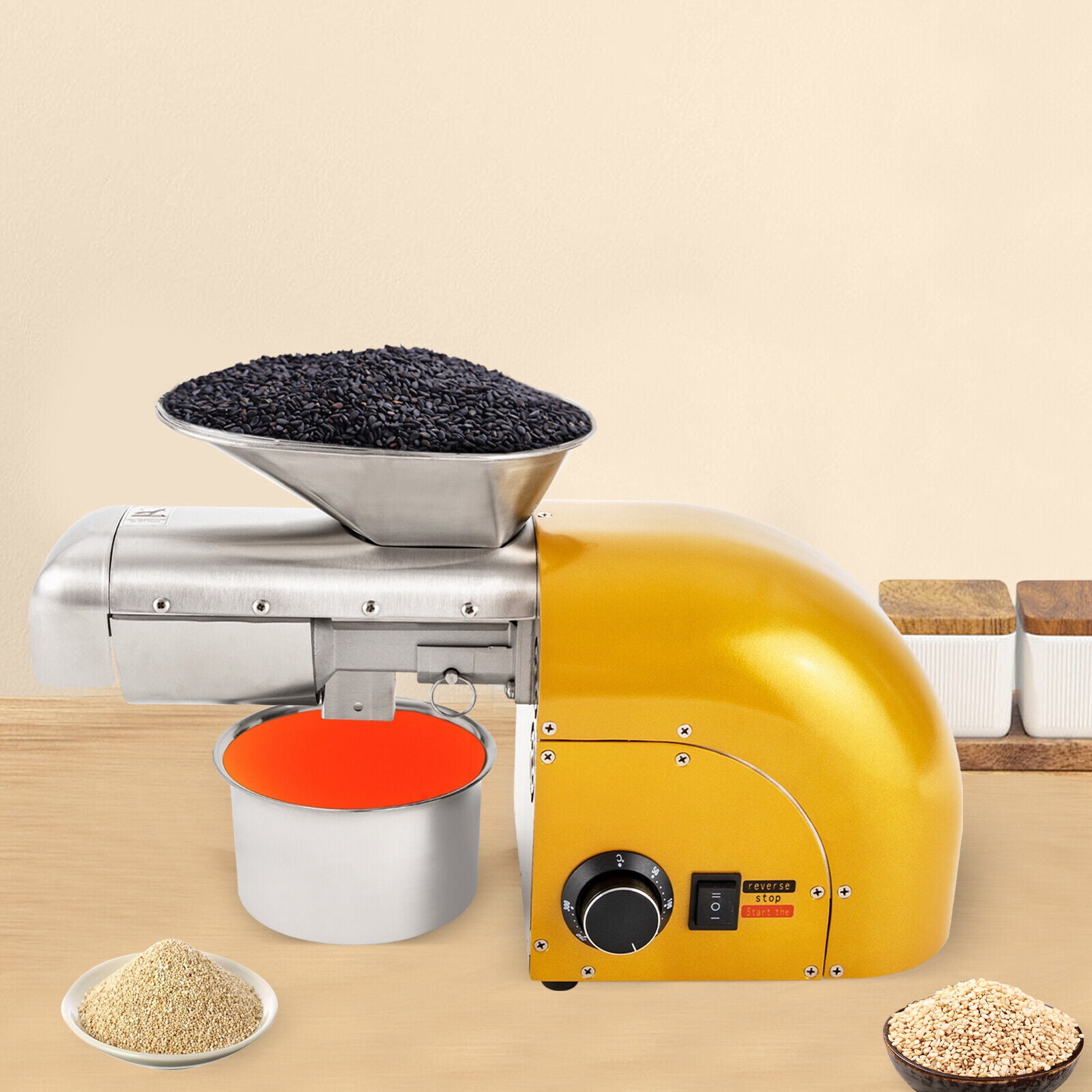 Miumaeov 1800W Commercial Oil Press Machine with Pure Copper Motor 110V 60Hz Cold Hot Stainless Steel Oil Press Machine for Peanuts Soybeans Rapeseed Walnuts Sesame