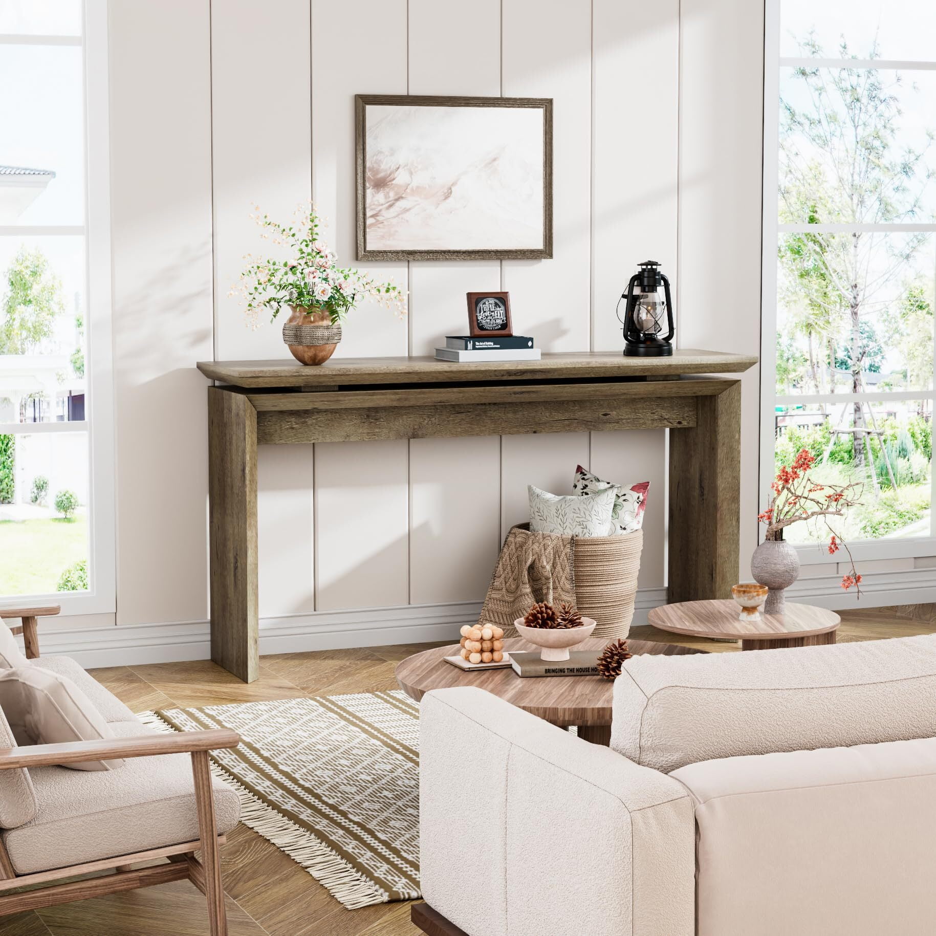 Farmhouse Console Table, 58'' Long Entryway Sofa Table, Narrow Wood Hallway Table for Living Room Behind Couch