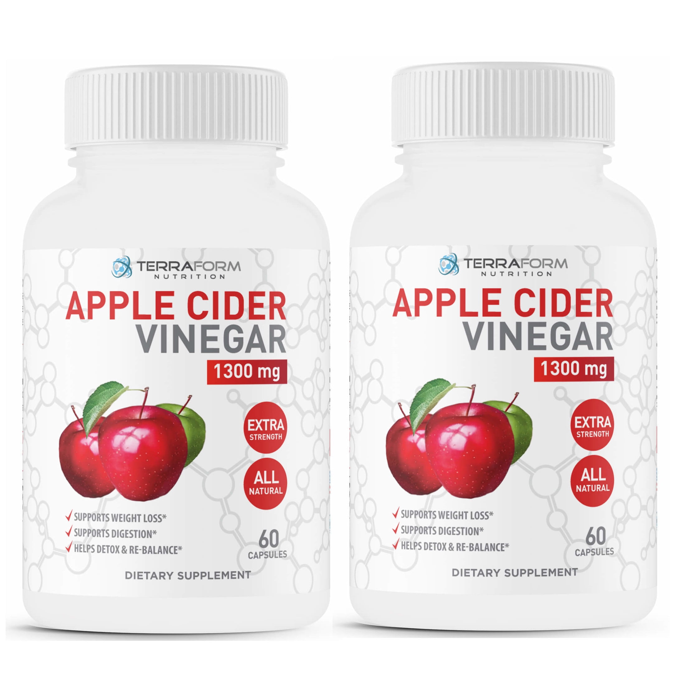 Pure Apple Cider Vinegar Capsules – 2 Pack - 1300mg – Supports Weight Loss, Detox, Cleanse - Increased Metabolism & Energy, Improved Digestion – Natural & Potent – 2 Month