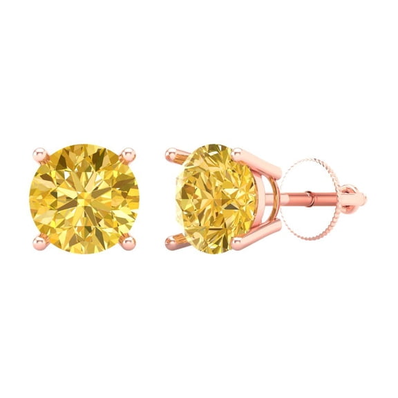 3 ct Screw-Back Stud Earrings for Women | 7.5mm Round Cut Natural Citrine | 18K Rose Gold