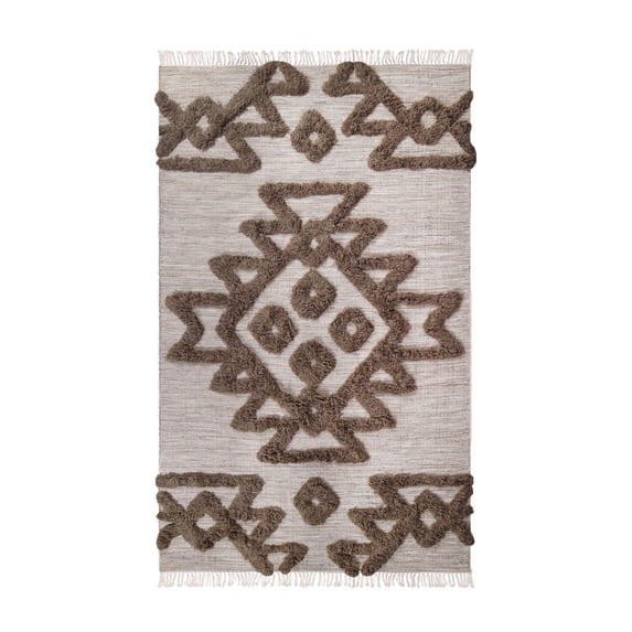BNM Boho Wool Geometric Medallion Rug, 5' x 8', Sand-Taupe