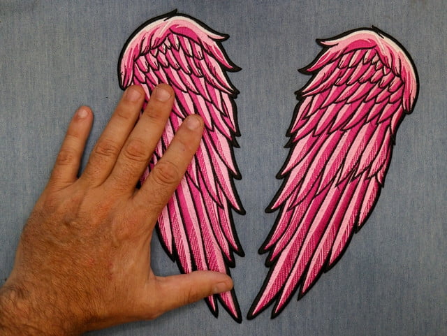 Large Back Patch, Embroidered Patch (Iron-On or Sew-On), Angel Wing Large Back Patch, Set of 2, Pink Guardian Angel Religious , 8" x 10"