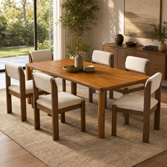 Christopher Knight Home 7-Piece Modern Dining Set, 70" Wood Table and Armless Chairs, Walnut Beige