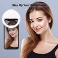thumbnail image 2 of Anillo de luz con clip para selfies [recargable por USB] para cámara de teléfono inteligente, forma redonda, luz de relleno circular con anillo LED, color blanco, 2 of 5