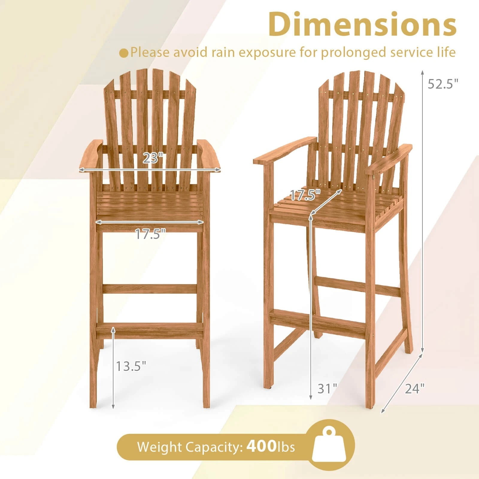 DRAZUNO 2PCS Tall Adirondack Chair w/Back, Armrests and Footrest for Balcony Porch Deck