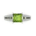 thumbnail image 2 of 2.44ct princess cut green natural peridot 18k white gold Bridal Wedding Engagement Promise Anniversary Ring for Women size 4.75, 2 of 7