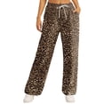 thumbnail image 2 of Huowey Palazzo Pants For Women Casual Leopard Print Drawstring Elastic Waist Wide Leg Trousers Fashionable Comfortable Soft Lightweight Vacation Track Sweatpants,Brown1,L, 2 of 5