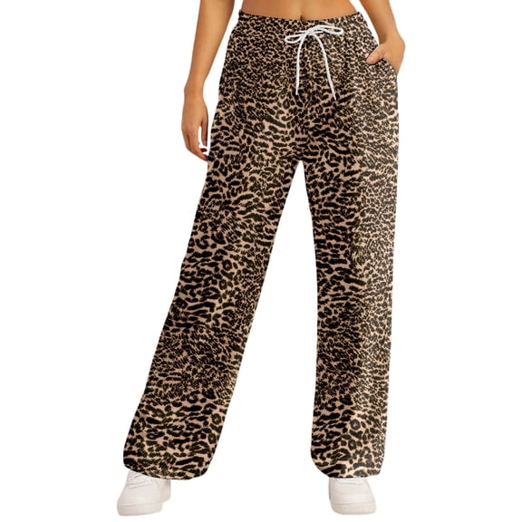 CAIXIA Women's Leopard Wide Leg Pants Casual High Waisted Palazzo Trousers with Pockets Spring 2026