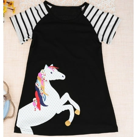 

Infant Baby Girls Summer Dress Striped Short Sleeve Dress Casual Print Top