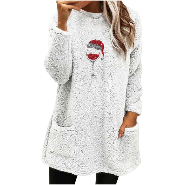 Gibobby Sudaderas para mujer navidad Sudadera con capucha de felpa con bolsillo y manga larga, cuello redondo, Navidad, informal, para mujer(Blanco,G)