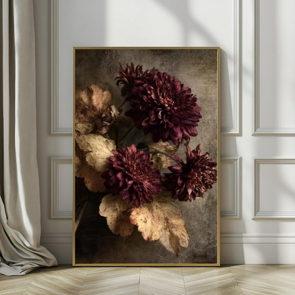 Moody Vintage Flowers Poster Wall Art Dark Rustic Wildflower Print Burgundy Botanical Abstract Decor For Elegant Home UNFRAMED Poster, 8x12
