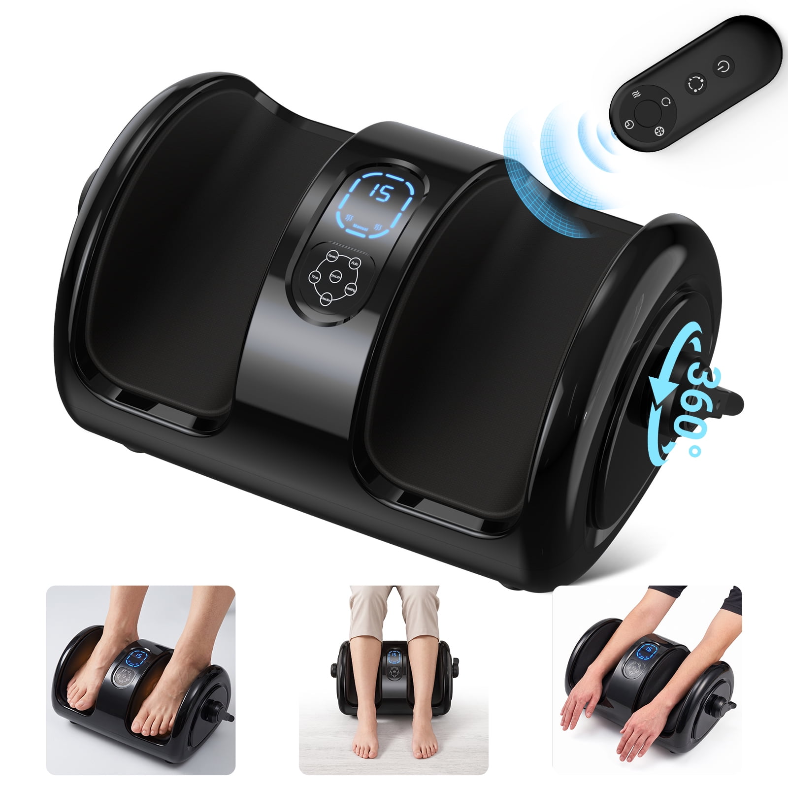 Anqdy Foot Rolling Massager Machine w/ Heated & Remote Control for Home & Office, Black