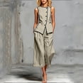thumbnail image 5 of Purcolt Womens 2 Piece Cotton Matching Set Dressy Casual Crew Neck Sleeveless Button Down Tank Tops Elastic Waisted Cropped Trousers Business Work Office Outfits, 5 of 7