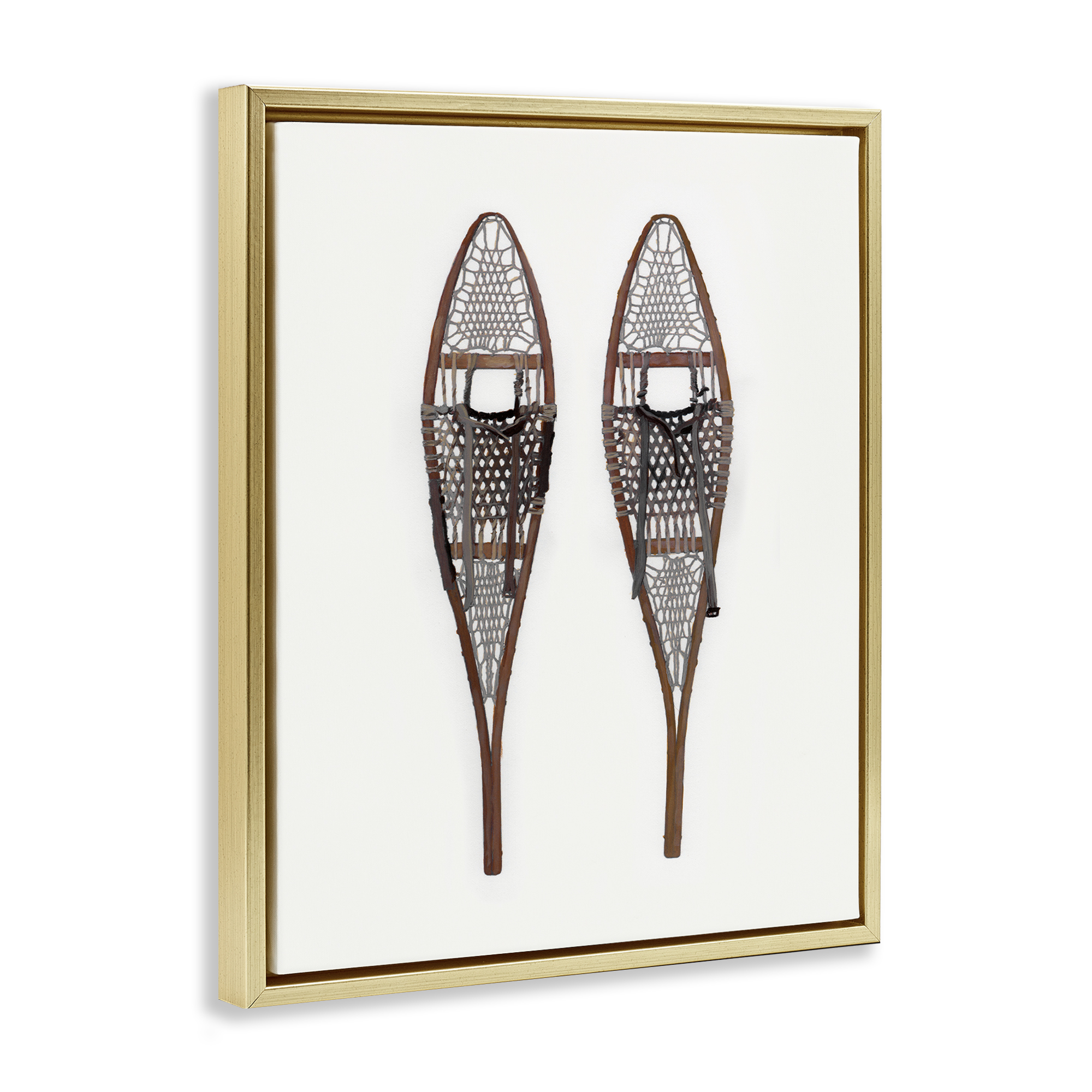 Stupell Industries Minimal Winter Snow Shoes Sports Painting Gold Floater Framed Canvas Art Prints Wall Art, 25 x 31